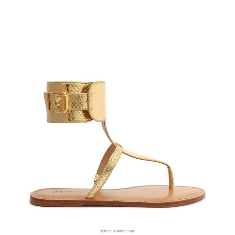 UK Schutz Athena Gilded Snake-Embossed Leather Sandal Gold 806T8543