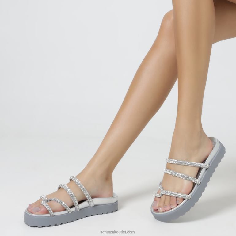 UK Schutz Phoebe Sporty Metallic Nappa Leather Sandal Silver 806T8532
