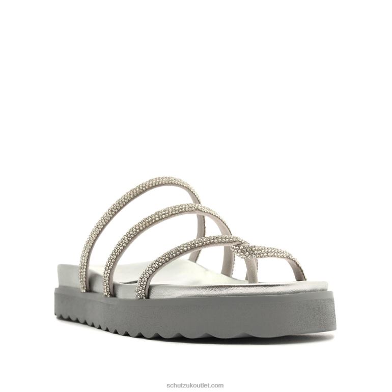 UK Schutz Phoebe Sporty Metallic Nappa Leather Sandal Silver 806T8532