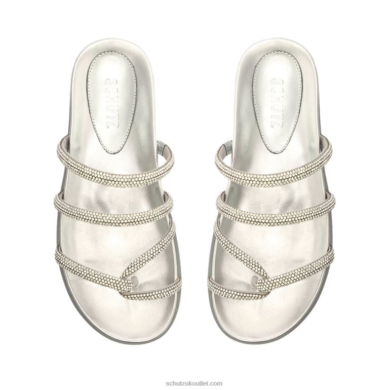 UK Schutz Phoebe Sporty Metallic Nappa Leather Sandal Silver 806T8532