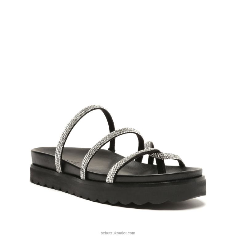 UK Schutz Phoebe Sporty Nappa Leather Sandal Black Crystal 806T8533