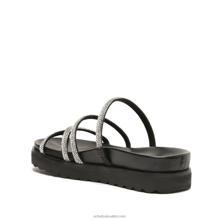 UK Schutz Phoebe Sporty Nappa Leather Sandal Black Crystal 806T8533
