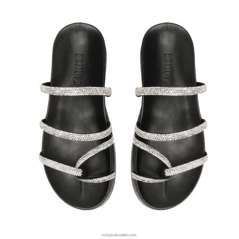 UK Schutz Phoebe Sporty Nappa Leather Sandal Black Crystal 806T8533