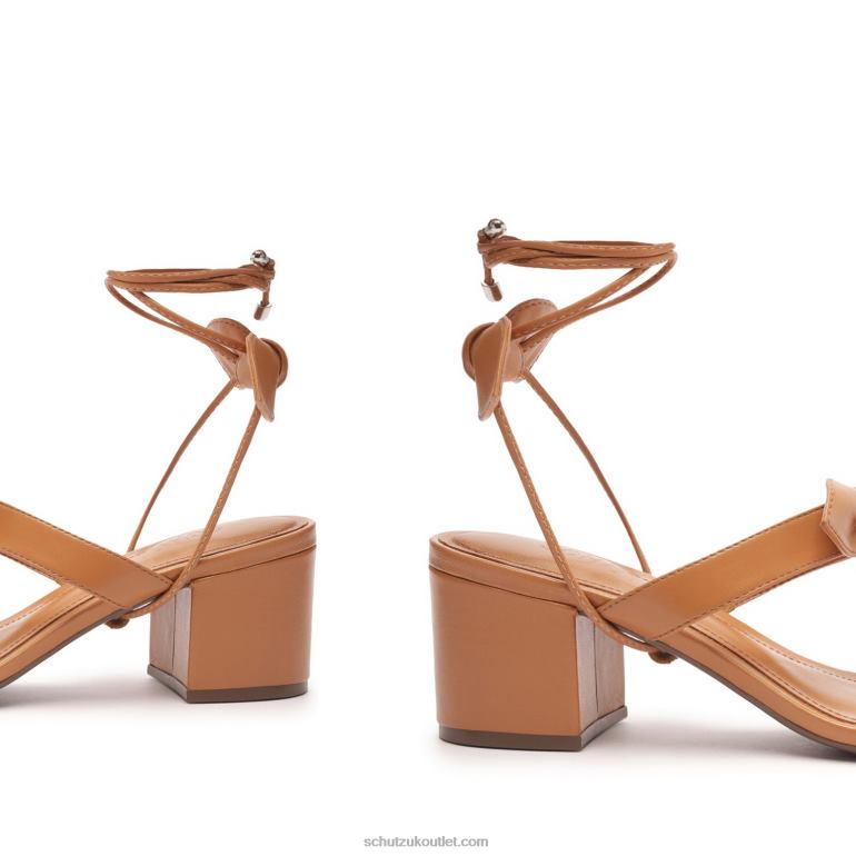 UK Schutz Alia Mid Block Nappa Leather Sandal Honey Peach 806T859