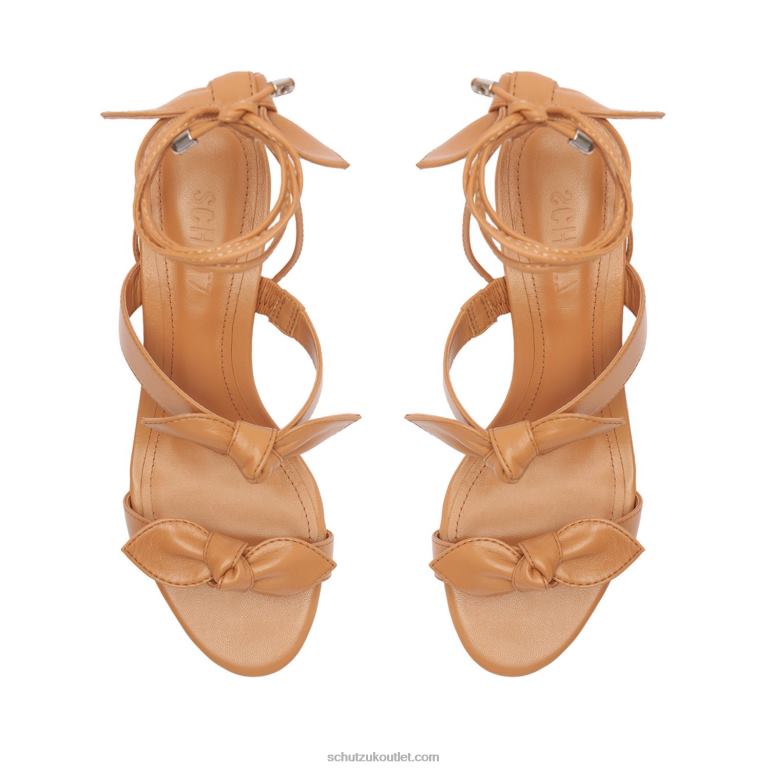 UK Schutz Alia Mid Block Nappa Leather Sandal Honey Peach 806T859