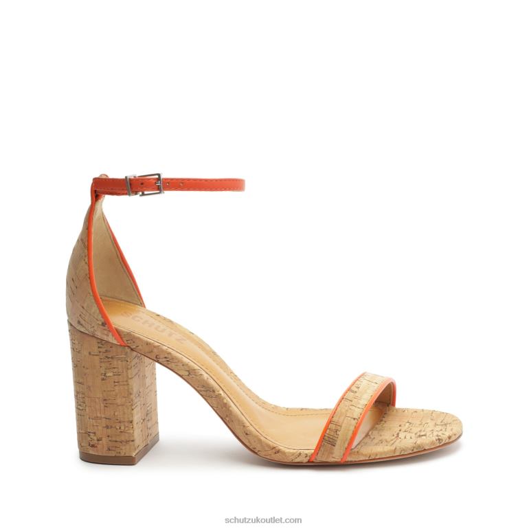 UK Schutz Cadey Lee Block Casual Leather Sandal Flame Orange 806T849