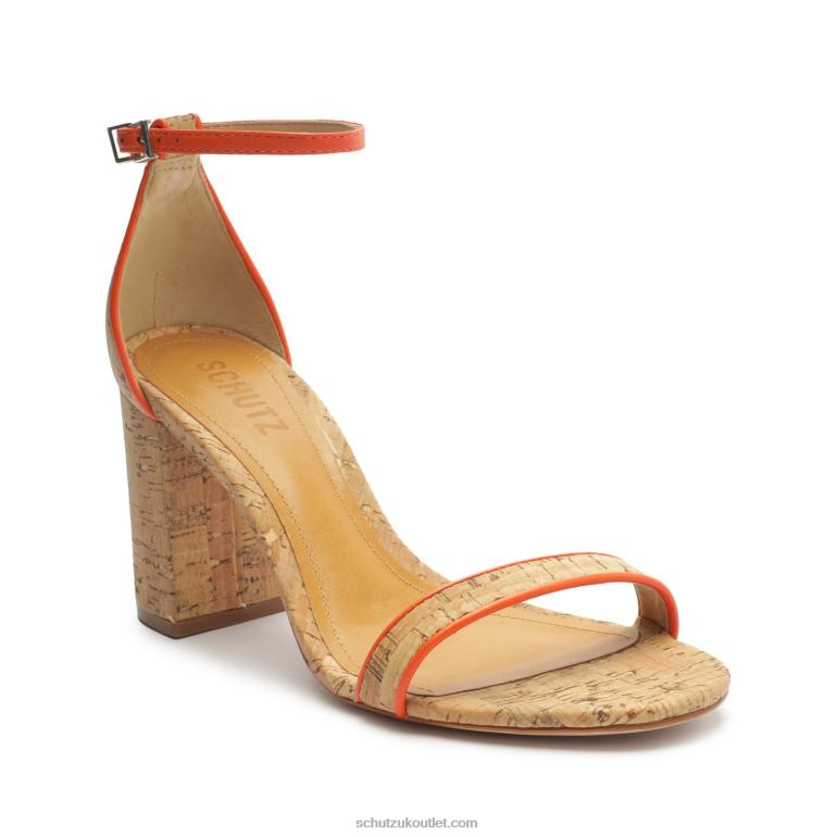 UK Schutz Cadey Lee Block Casual Leather Sandal Flame Orange 806T849