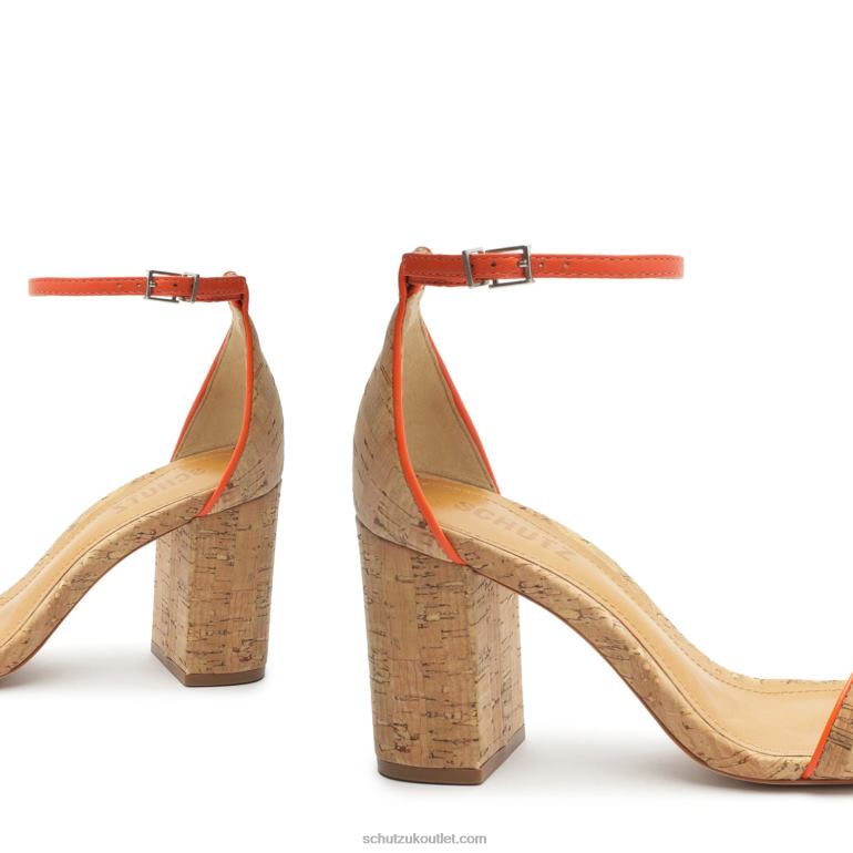 UK Schutz Cadey Lee Block Casual Leather Sandal Flame Orange 806T849