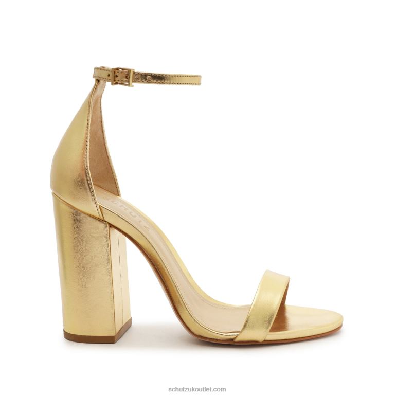 UK Schutz Cadey Lee Block Metallic Leather Sandal Gold 806T846