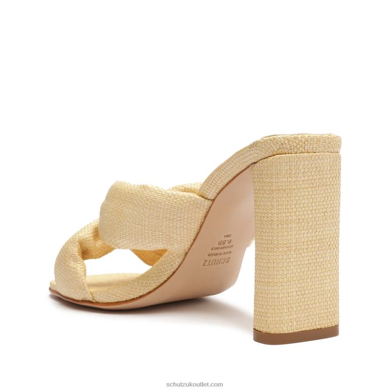 UK Schutz Fairy High Casual Straw & Nappa Leather Sandal Eggshell 806T836