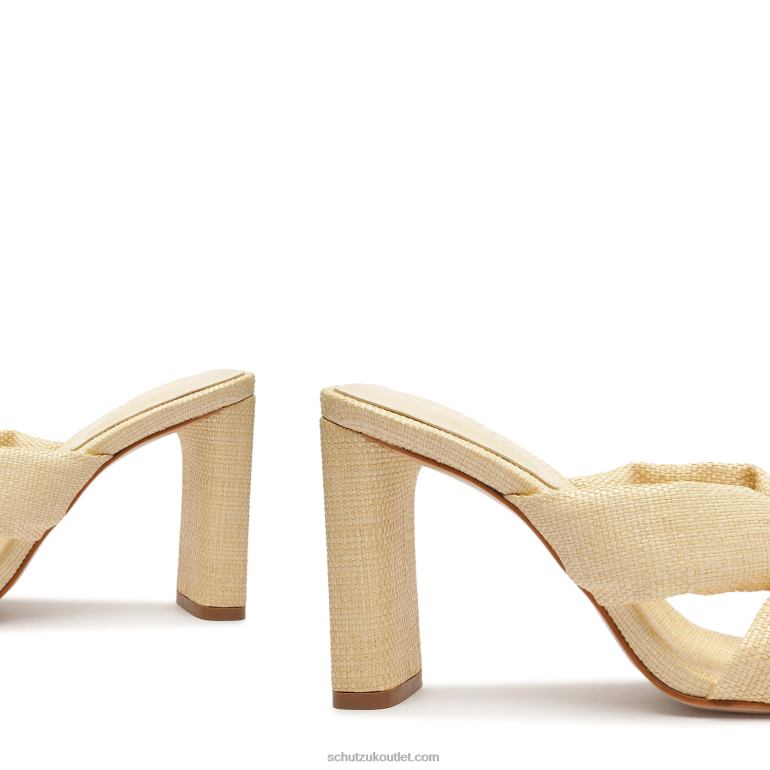 UK Schutz Fairy High Casual Straw & Nappa Leather Sandal Eggshell 806T836