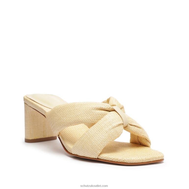 UK Schutz Fairy Mid Casual Straw & Nappa Leather Sandal Eggshell 806T835