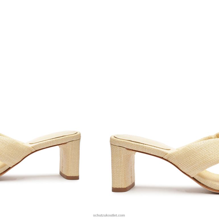 UK Schutz Fairy Mid Casual Straw & Nappa Leather Sandal Eggshell 806T835