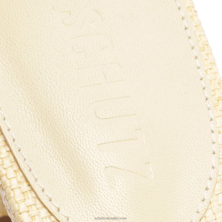 UK Schutz Fairy Mid Casual Straw & Nappa Leather Sandal Eggshell 806T835