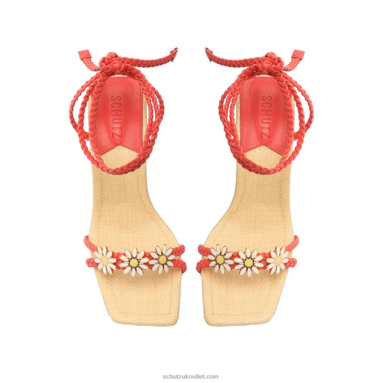 UK Schutz Hina Atanado Leather Sandal Coral 806T8112