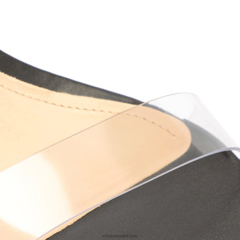 UK Schutz Jessie Mid Block Nappa Leather & Vinyl Sandal Black 806T8144