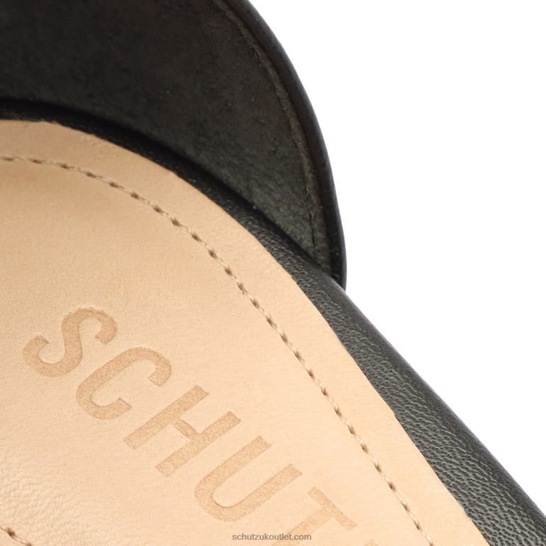 UK Schutz Jessie Mid Block Nappa Leather & Vinyl Sandal Black 806T8144
