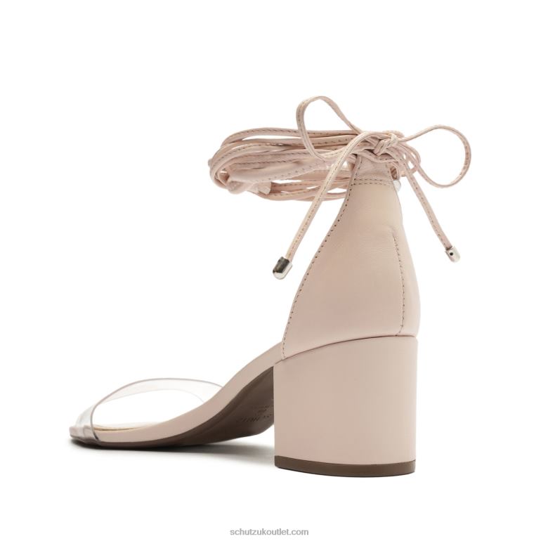 UK Schutz Jessie Mid Block Nappa Leather & Vinyl Sandal Rose Beige 806T8145