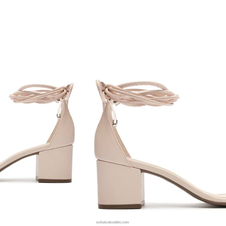 UK Schutz Jessie Mid Block Nappa Leather & Vinyl Sandal Rose Beige 806T8145