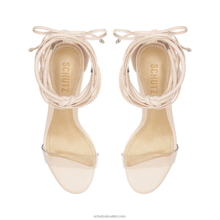 UK Schutz Jessie Mid Block Nappa Leather & Vinyl Sandal Rose Beige 806T8145