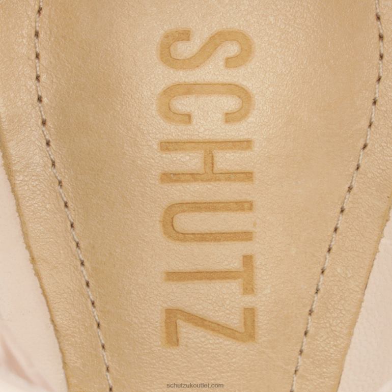 UK Schutz Jessie Mid Block Nappa Leather & Vinyl Sandal Rose Beige 806T8145