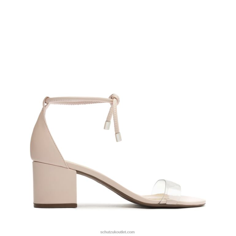 UK Schutz Jessie Mid Block Nappa Leather & Vinyl Sandal Rose Beige 806T8145