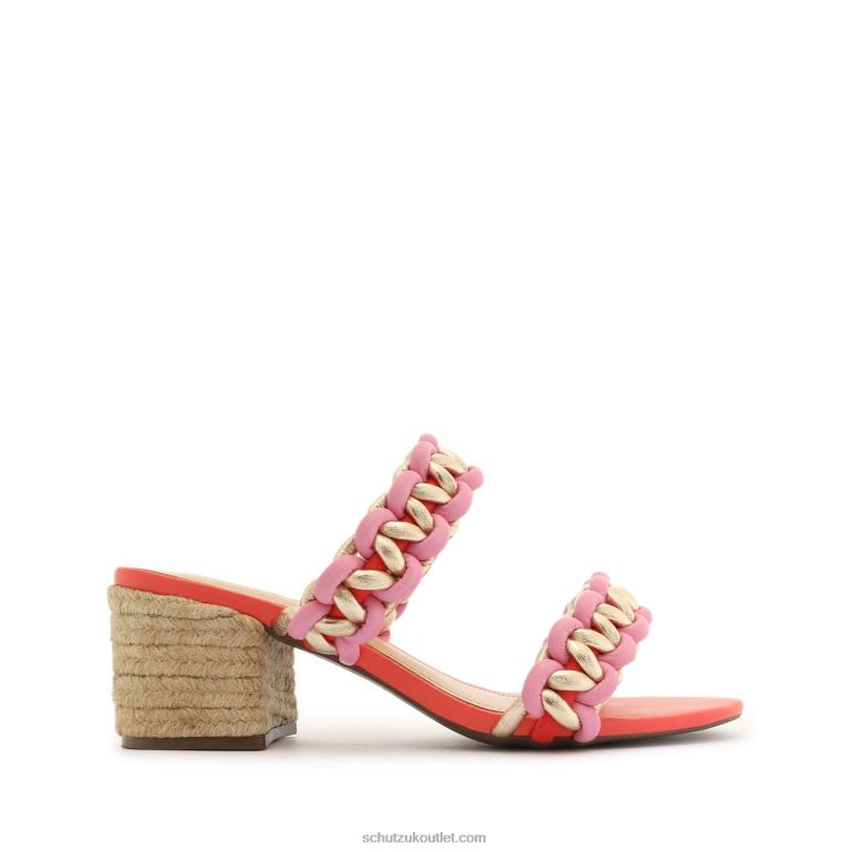 UK Schutz Juliet Mid Suede & Leather Sandal Coral 806T8138