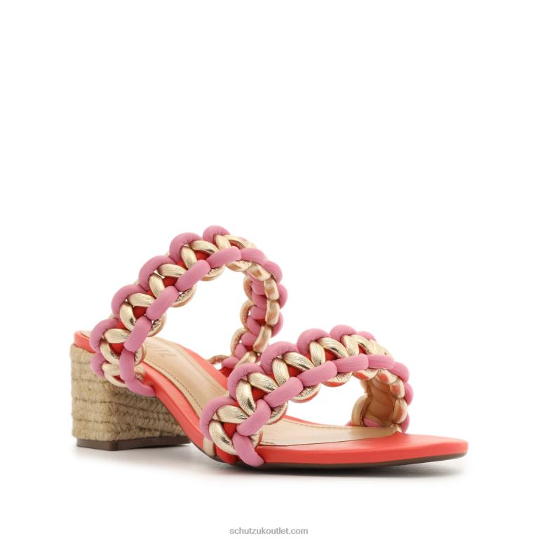 UK Schutz Juliet Mid Suede & Leather Sandal Coral 806T8138