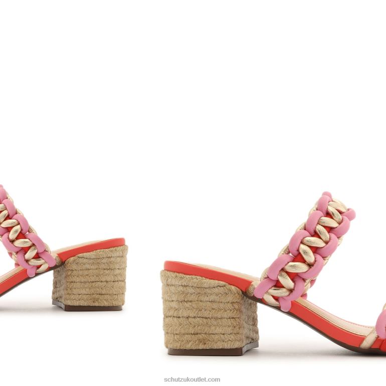 UK Schutz Juliet Mid Suede & Leather Sandal Coral 806T8138