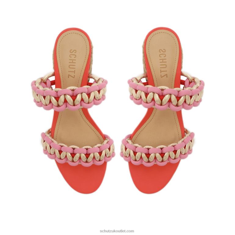 UK Schutz Juliet Mid Suede & Leather Sandal Coral 806T8138