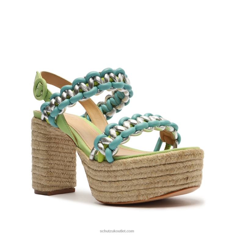 UK Schutz Juliet Plataform Suede & Leather Sandal Lime Green 806T8111
