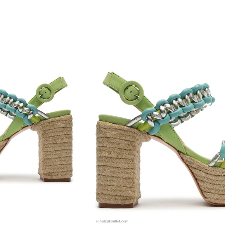 UK Schutz Juliet Plataform Suede & Leather Sandal Lime Green 806T8111