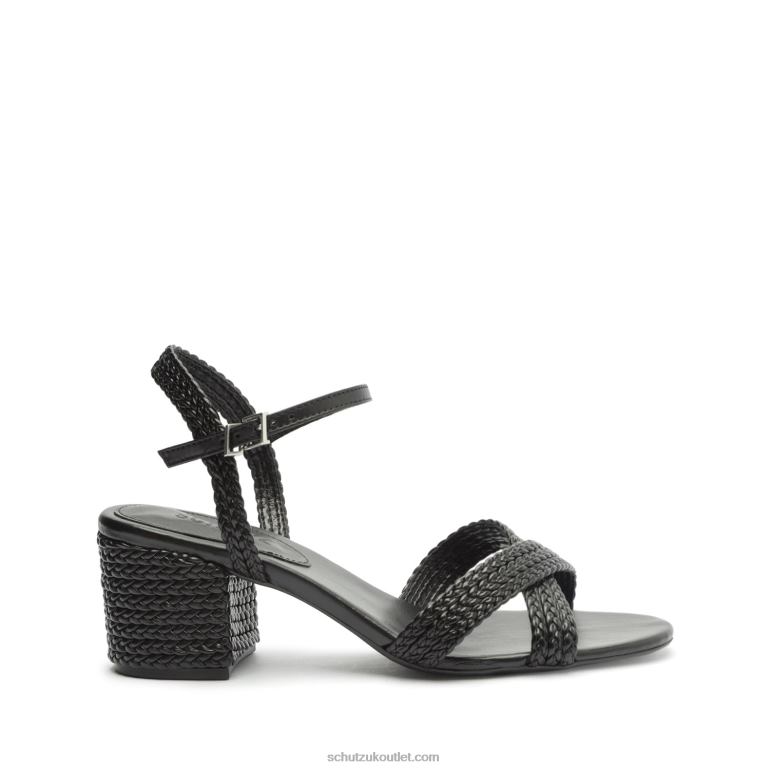 UK Schutz Karima Block Atanado Leather Sandal Black 806T842