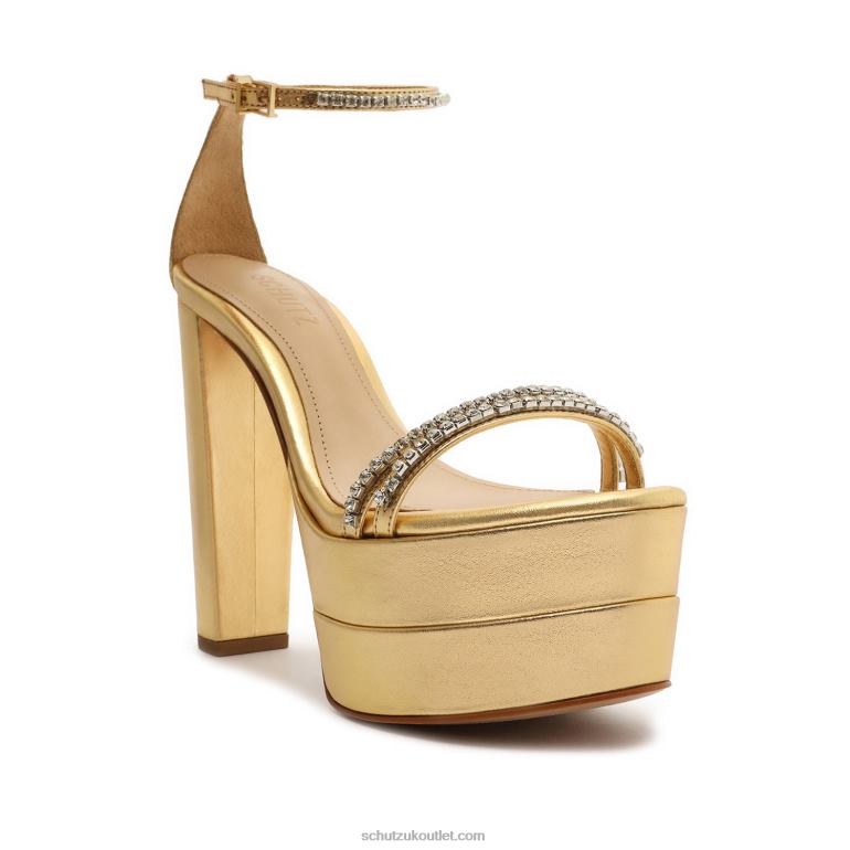 UK Schutz Fabienne Platform Metallic Leather Sandal Gold 806T8650