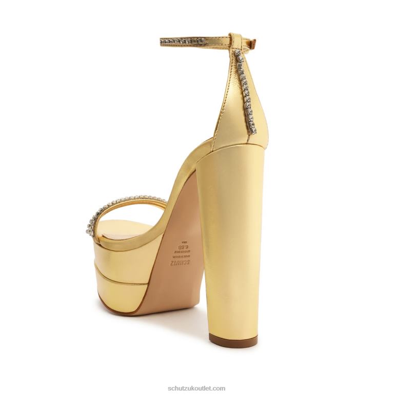 UK Schutz Fabienne Platform Metallic Leather Sandal Gold 806T8650