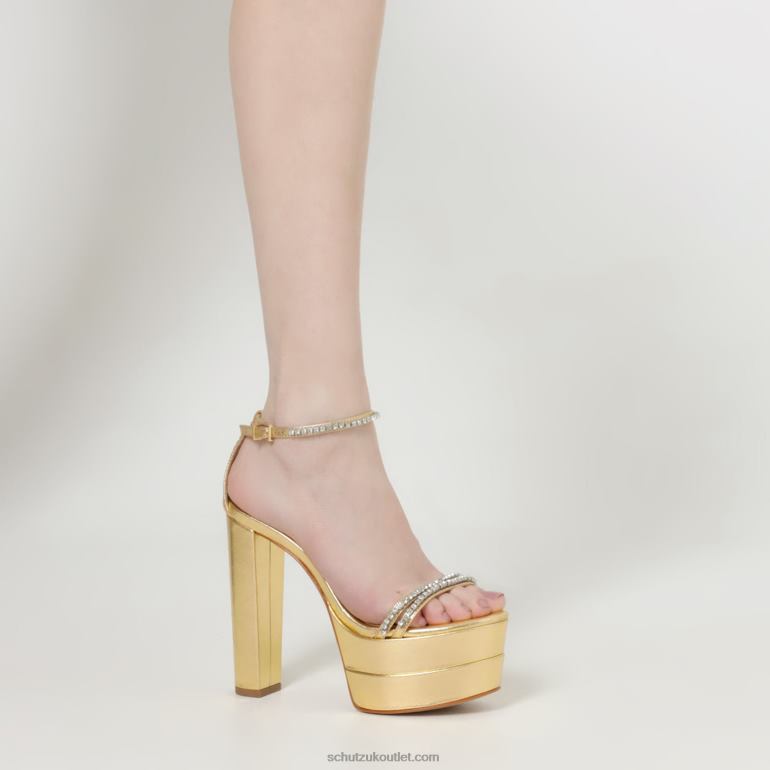 UK Schutz Fabienne Platform Metallic Leather Sandal Gold 806T8650