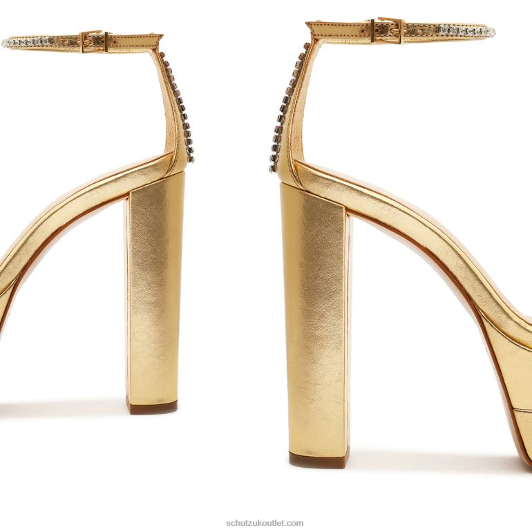 UK Schutz Fabienne Platform Metallic Leather Sandal Gold 806T8650