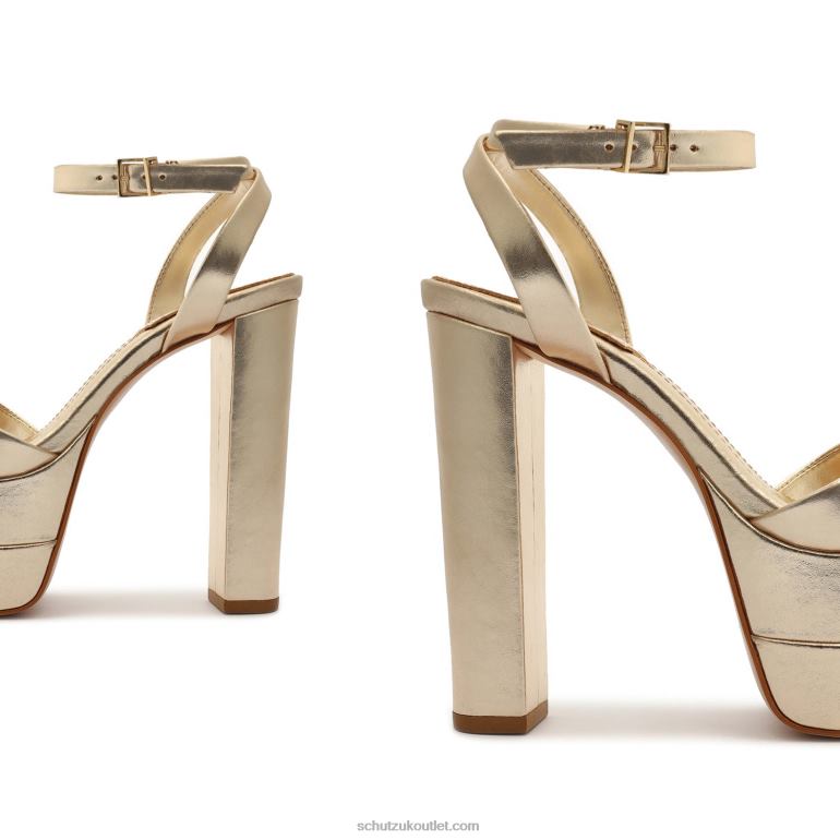 UK Schutz Kaila Platform Metallic Leather Sandal Gold 806T8644