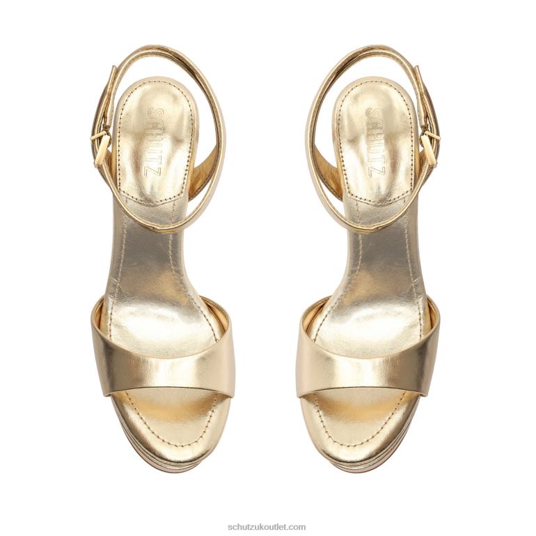 UK Schutz Kaila Platform Metallic Leather Sandal Gold 806T8644