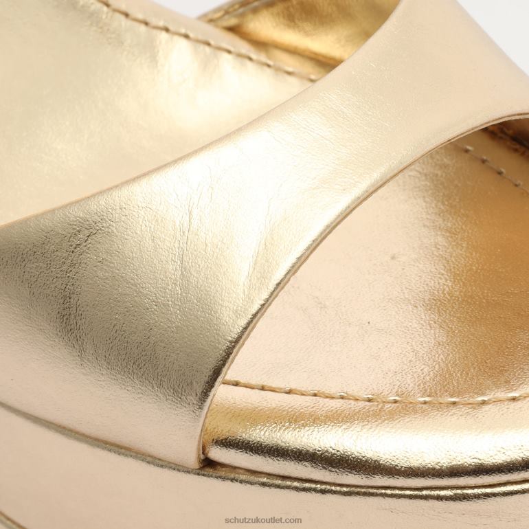 UK Schutz Kaila Platform Metallic Leather Sandal Gold 806T8644
