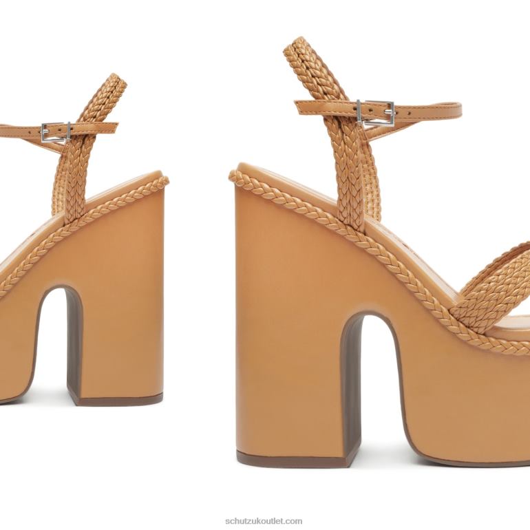 UK Schutz Karima Cutout Atanado Leather Sandal Honey Peach 806T8621