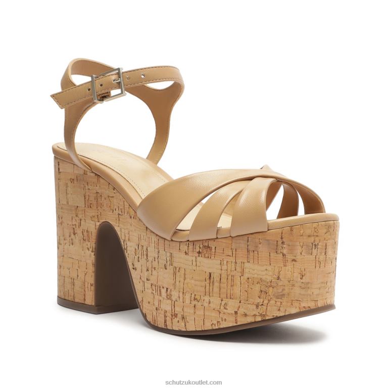 UK Schutz Keefa Cutout Nappa Leather Sandal True Beige 806T8636