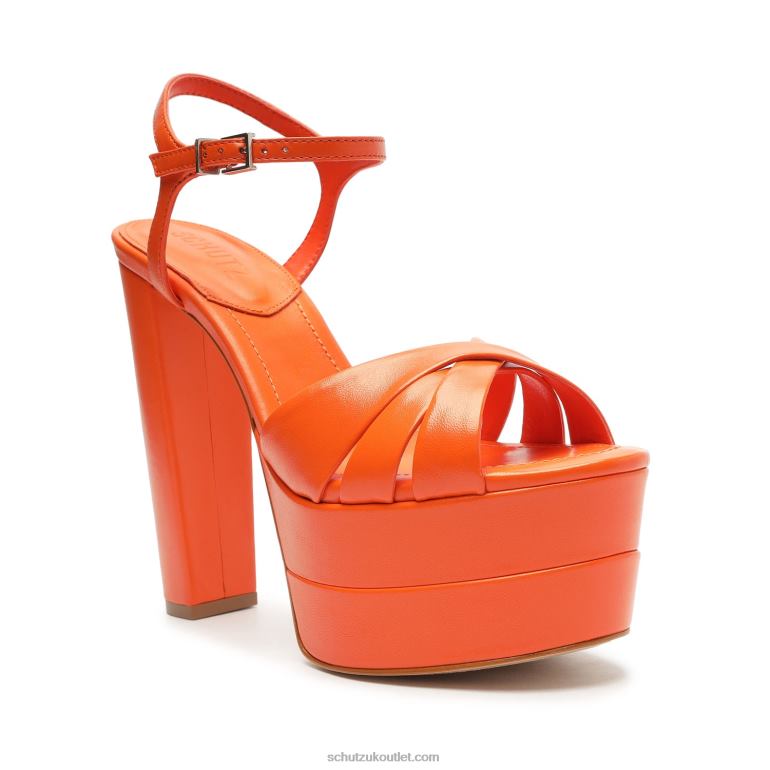 UK Schutz Keefa High Nappa Leather Sandal Flame Orange 806T8647