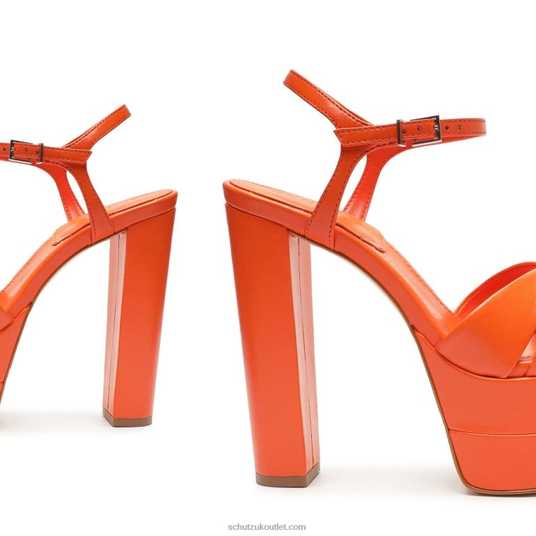 UK Schutz Keefa High Nappa Leather Sandal Flame Orange 806T8647
