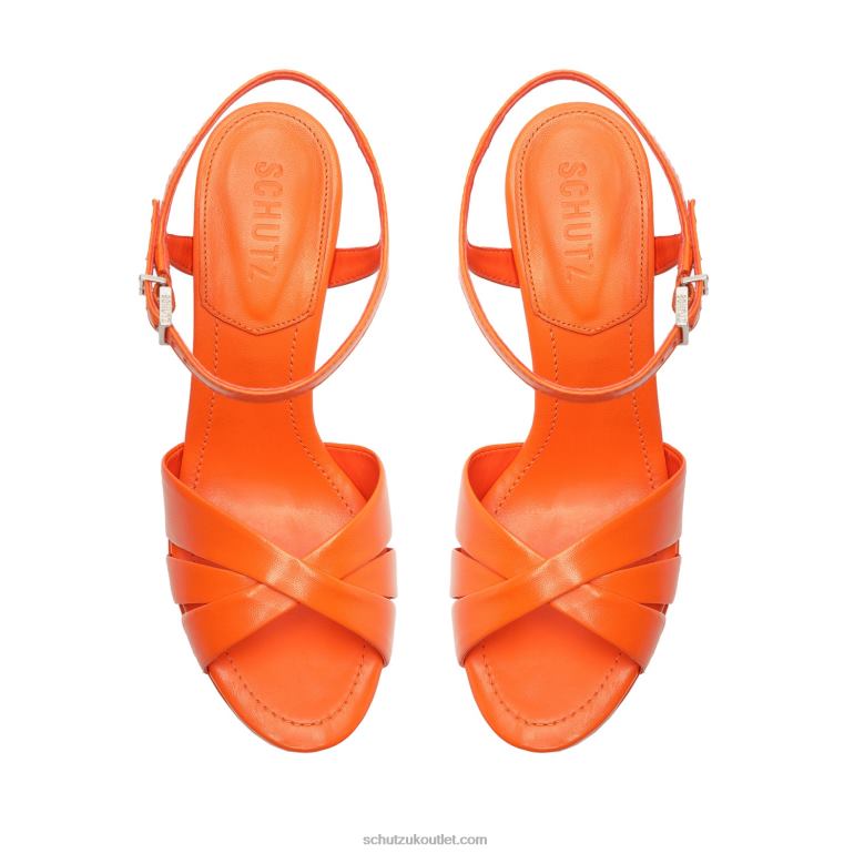 UK Schutz Keefa High Nappa Leather Sandal Flame Orange 806T8647
