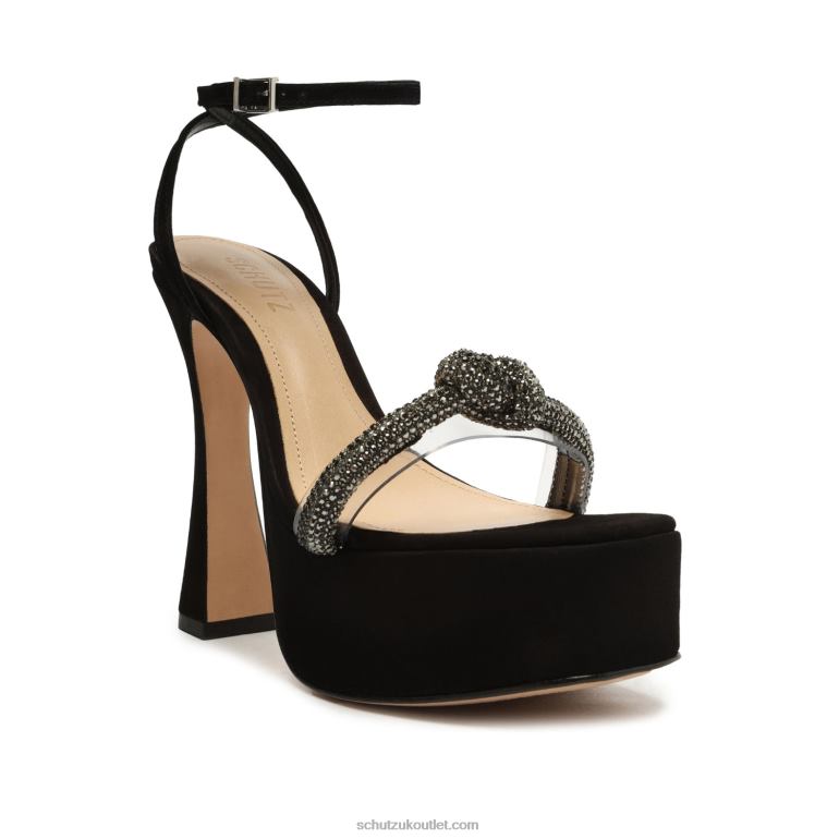 UK Schutz Peaky Platform Nubuck & Vinyl Sandal Black 806T8654