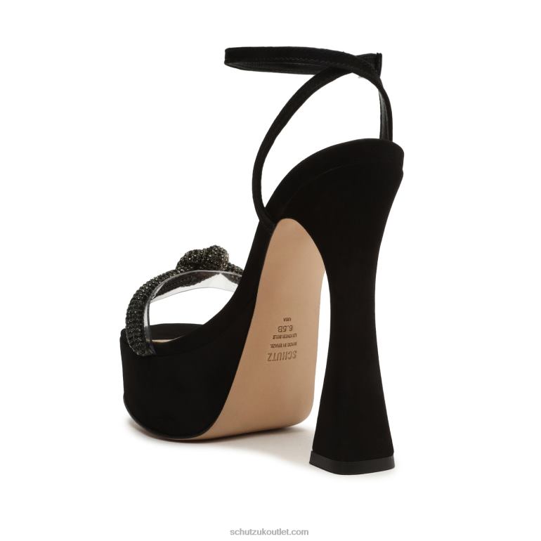 UK Schutz Peaky Platform Nubuck & Vinyl Sandal Black 806T8654