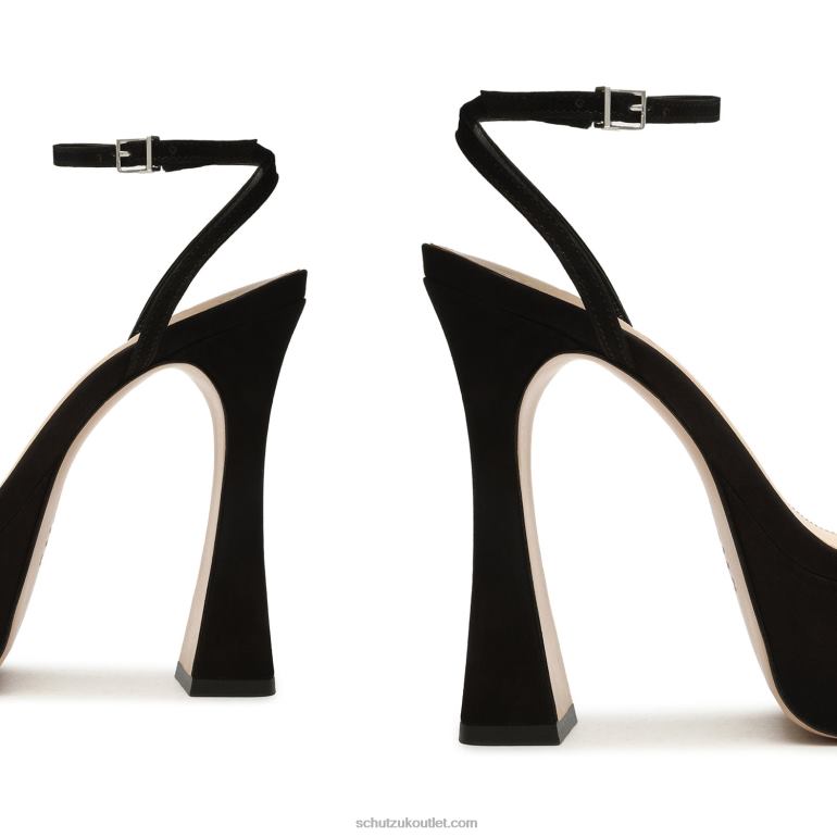 UK Schutz Peaky Platform Nubuck & Vinyl Sandal Black 806T8654