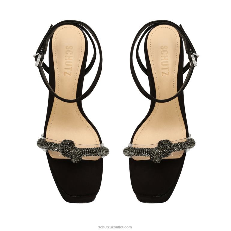 UK Schutz Peaky Platform Nubuck & Vinyl Sandal Black 806T8654