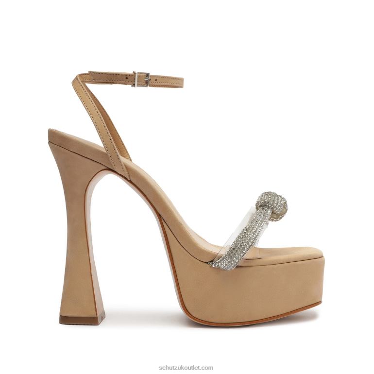 UK Schutz Peaky Platform Nubuck & Vinyl Sandal Light Beige 806T8672